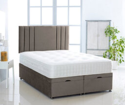 Grey Plush Foot Lift Ottoman Bed With Memory Spring Mattress And Vertical Headboard 5.0Ft King Size - thumbnail 1