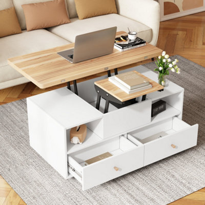 Lift Top Coffee Table With Wheels, 4 Drawers, 2 Lifting Platforms And Extendable Design - image 1