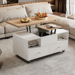 Lift Top Coffee Table With Wheels, 4 Drawers, 2 Lifting Platforms And Extendable Design - thumbnail 4