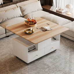 Lift Top Coffee Table With Wheels, 4 Drawers, 2 Lifting Platforms And Extendable Design - thumbnail 5