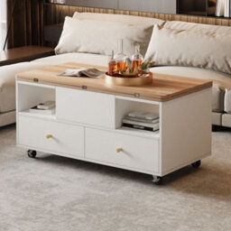 Lift Top Coffee Table With Wheels, 4 Drawers, 2 Lifting Platforms And Extendable Design - thumbnail 6