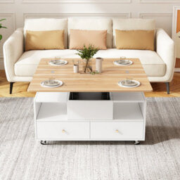 Lift Top Coffee Table With Wheels, 4 Drawers, 2 Lifting Platforms And Extendable Design - thumbnail 2