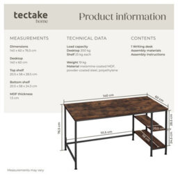 Tectake Desk Donegal - Side Shelf With 2 Storage Compartments 60 Cm - Industrial Wood Dark, Rustic - thumbnail 6