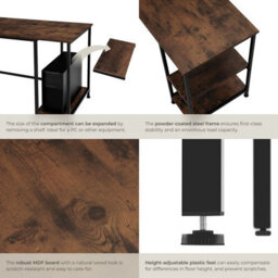 Tectake Desk Donegal - Side Shelf With 2 Storage Compartments 60 Cm - Industrial Wood Dark, Rustic - thumbnail 4