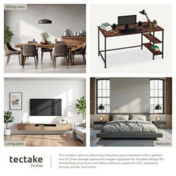 Tectake Desk Donegal - Side Shelf With 2 Storage Compartments 60 Cm - Industrial Wood Dark, Rustic - thumbnail 5