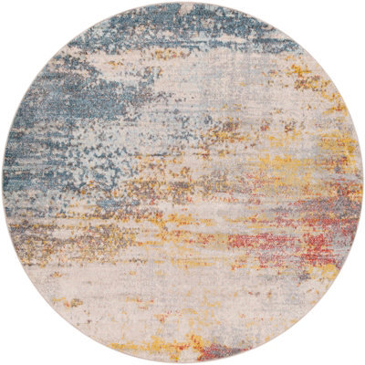 Livabliss Round Ankara-Abstract Grey Blue Modern Marble Living Dining Bedroom Rug 160 X 160 Cm Easy Care, Non Shedding - image 1