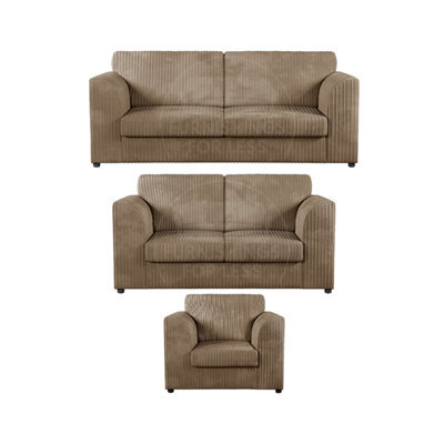 Furnishings For Less UK Luxor Jumbo Cord 3 + 2 + 1 Fabric 3 Piece Sofa Suite - Full Back Coffee