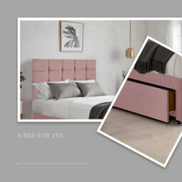 Pink Plush 3Ft Single Bed With Matttress  2 Storage Drawers And 20 Inch Cubic Headboard - thumbnail 3