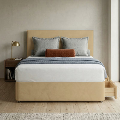 Adore Designs Victoria Plush Velvet Divan Bed, Headboard & Mattress - 5Ft Kingsize - Coffee - 2 Drawers Same Side - image 1