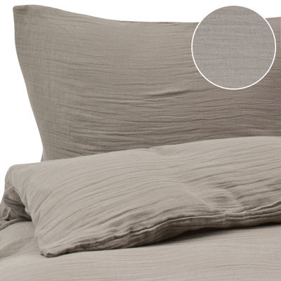 Beliani Duvet Cover Set Sumner 200 X 200 Cm Cotton Muslin Taupe - image 1