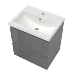 Sline 500mm Wall-Hung Gloss Anthracite Bathroom Vanity Unit With Integrated Sink,2 Soft-Close Drawers For Storage - thumbnail 6