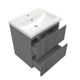 Sline 500mm Wall-Hung Gloss Anthracite Bathroom Vanity Unit With Integrated Sink,2 Soft-Close Drawers For Storage - thumbnail 5