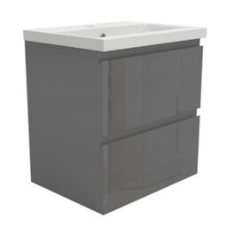 Sline 500mm Wall-Hung Gloss Anthracite Bathroom Vanity Unit With Integrated Sink,2 Soft-Close Drawers For Storage - thumbnail 4