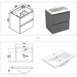 Sline 500mm Wall-Hung Gloss Anthracite Bathroom Vanity Unit With Integrated Sink,2 Soft-Close Drawers For Storage - thumbnail 2