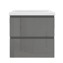 Sline 500mm Wall-Hung Gloss Anthracite Bathroom Vanity Unit With Integrated Sink,2 Soft-Close Drawers For Storage - thumbnail 1