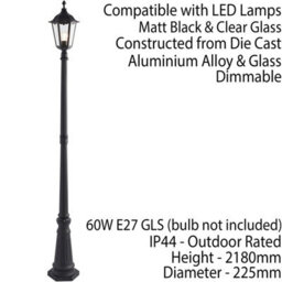 Outdoor Post Lantern Bollard Light Matt Black & Glass 2180mm Tall Garden Lamp - thumbnail 2