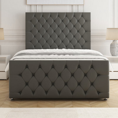 Bsspoke Maya Divan Bed Set Grey Plush Velvet With 54Inch Headboard & 20Inch Footboard & Mattress No Drawers In All Sizes - image 1