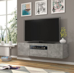 Arte Aura Modern Tv Cabinet 150Cm In Concrete With Blue Led Lighting - W1500mm X H36-420mm X D370mm - thumbnail 2