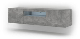 Arte Aura Modern Tv Cabinet 150Cm In Concrete With Blue Led Lighting - W1500mm X H36-420mm X D370mm