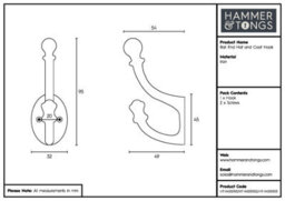 Hammer and Tongs Hammer & Tongs Ball End Hat & Coat Hook - W30mm X H95mm - Black - thumbnail 4