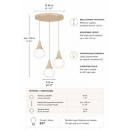 Luminosa Lighting Luminosa Lacrima Cluster Pendant Ceiling Light Beige White Glass Shade 3X E27 - thumbnail 4