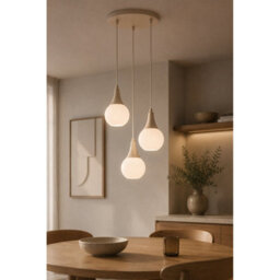 Luminosa Lighting Luminosa Lacrima Cluster Pendant Ceiling Light Beige White Glass Shade 3X E27 - thumbnail 2