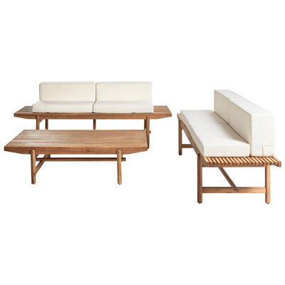 Beliani Garden Lounge Set With Table 4 Seater Giaveno Acacia Wood Off-White - image 1
