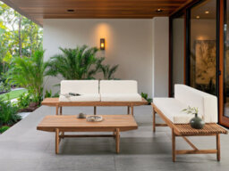Beliani Garden Lounge Set With Table 4 Seater Giaveno Acacia Wood Off-White - thumbnail 2