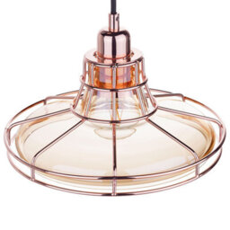 Wyld and Coco Lumina Copper Cage Pendant Lamp With Tinted Glass Shade, Vintage-Industrial Ceiling Light, W26 X D26 X H117Cm - thumbnail 4