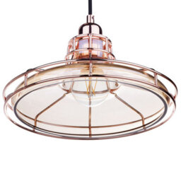 Wyld and Coco Lumina Copper Cage Pendant Lamp With Tinted Glass Shade, Vintage-Industrial Ceiling Light, W26 X D26 X H117Cm - thumbnail 1