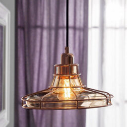 Wyld and Coco Lumina Copper Cage Pendant Lamp With Tinted Glass Shade, Vintage-Industrial Ceiling Light, W26 X D26 X H117Cm - thumbnail 2