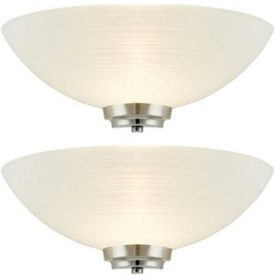 2 Pack Dimmable Led Wall Light Satin Chrome White Line Pattern Glass Shade Lamp - image 1