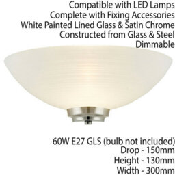 2 Pack Dimmable Led Wall Light Satin Chrome White Line Pattern Glass Shade Lamp - thumbnail 3