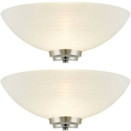 2 Pack Dimmable Led Wall Light Satin Chrome White Line Pattern Glass Shade Lamp