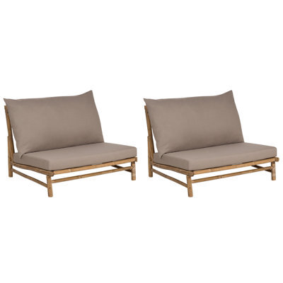 Beliani Set Of 2 Garden Chairs With Cushions Todi Bamboo Taupe - image 1