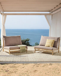 Beliani Set Of 2 Garden Chairs With Cushions Todi Bamboo Taupe - thumbnail 2