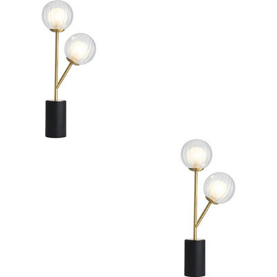 Loops 2 Pack Satin Brass Plate Table Lamp - Clear/frosted Glass Shade - 2X 3W Led G9 - image 1