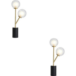 Loops 2 Pack Satin Brass Plate Table Lamp - Clear/frosted Glass Shade - 2X 3W Led G9
