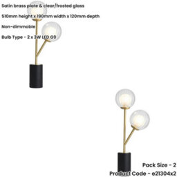 Loops 2 Pack Satin Brass Plate Table Lamp - Clear/frosted Glass Shade - 2X 3W Led G9 - thumbnail 2
