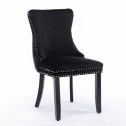 HomeTouch Set Of 2 Lux Velvet Tufted Kitchen Dining Chairs With Wooden Legs, High Back Office Bedroom Chairs Black - thumbnail 6