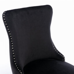 HomeTouch Set Of 2 Lux Velvet Tufted Kitchen Dining Chairs With Wooden Legs, High Back Office Bedroom Chairs Black - thumbnail 9