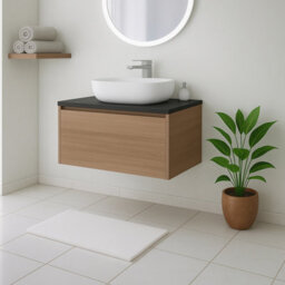 Plum&clay Matterhorn Oak Wall Hung Bathroom Vanity Unit With Black Countertop (W)750mm (H)450mm - thumbnail 1