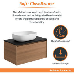 Plum&clay Matterhorn Oak Wall Hung Bathroom Vanity Unit With Black Countertop (W)750mm (H)450mm - thumbnail 3