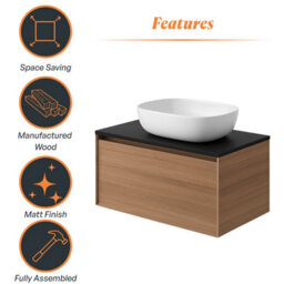 Plum&clay Matterhorn Oak Wall Hung Bathroom Vanity Unit With Black Countertop (W)750mm (H)450mm - thumbnail 5
