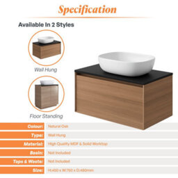 Plum&clay Matterhorn Oak Wall Hung Bathroom Vanity Unit With Black Countertop (W)750mm (H)450mm - thumbnail 4