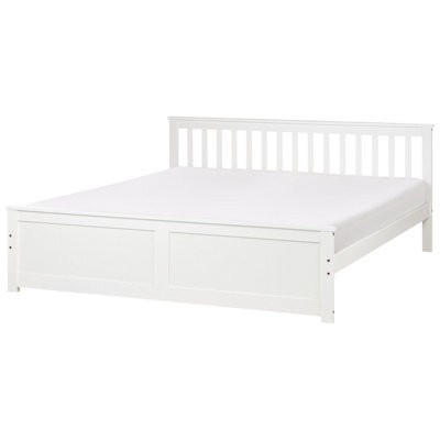 Beliani Bed Pine Wood Olendon 180 X 200 Cm (Eu Super King) White - image 1