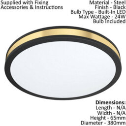 2 Pack Modern Black Flush Mount Ceiling Lights With White Gold Shade - 24W Led - thumbnail 2