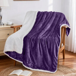 Aspire Homeware Purple Sherpa Fleece Sofa Throw Blanket, Super King (L)270Cm X (W)230Cm - thumbnail 2