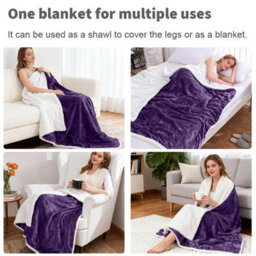Aspire Homeware Purple Sherpa Fleece Sofa Throw Blanket, Super King (L)270Cm X (W)230Cm - thumbnail 3
