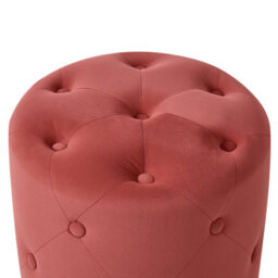 Beliani Round Tufted Coral Red Velvet Chesterfield Ottoman Pouffe, 40Cm. - thumbnail 3